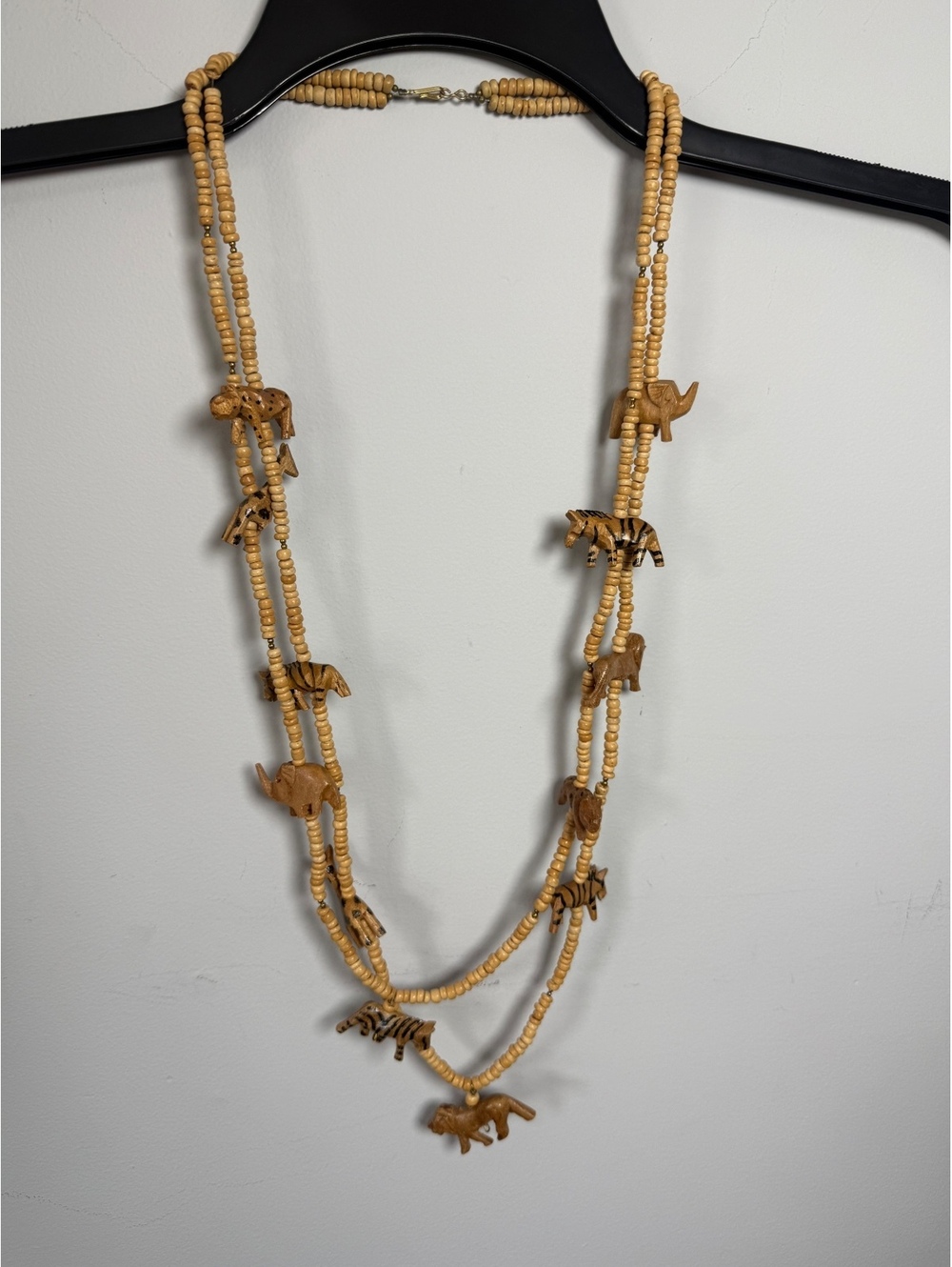 Vintage African Style Safari Animal Wooden Multi Strand Necklace